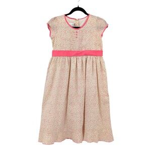 Vintage Girls Floral Prairie Dress Pink Trim Full Skirt Cottagecore Size 14